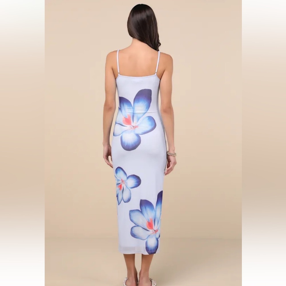 Graciela Periwinkle Floral Mesh Bodycon Midi Dress - Picture 2 of 4